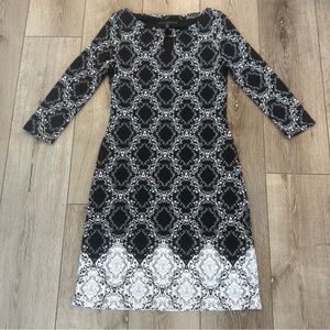 White House Black Market Black and White 3/4 Long Sleeve Holiday Work Dress XXS